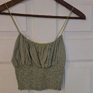 La Hearts Olive Polka Dot Smocked Camisole